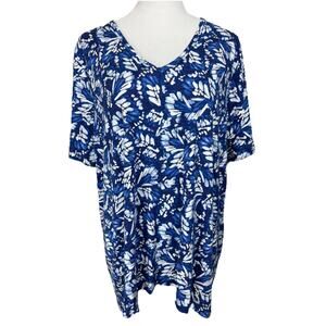 Chico's 4 (XL) Top Tunic Cotton Modal Blue Casa Spring Floral Beach Tropical NWT